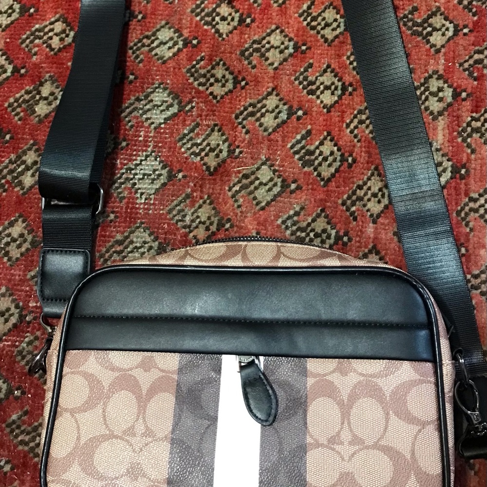 Coach Black and Brown Messenger Bag with Signature Design